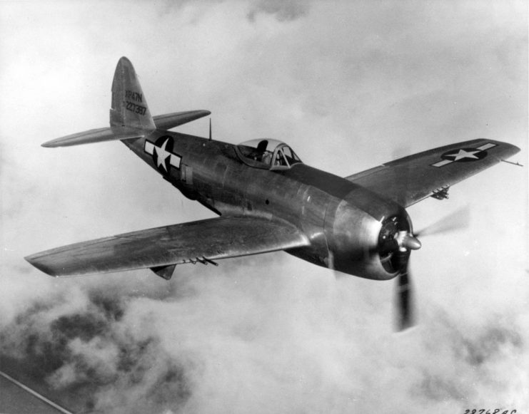 P-47N flying over the Pacific during World War II