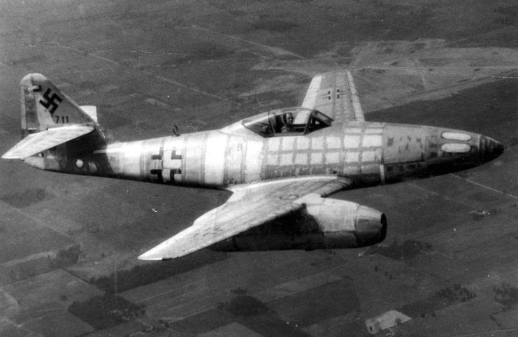 This airframe, Wrknr. 111711, was the first Me 262 to come into Allied hands when its German test pilot defected on March 31, 1945. The aircraft was then shipped to the United States for testing.