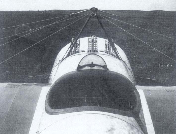 The Fokker E.IV prototype’s original “three-Spandau” armament, before the portside gun was removed. Production examples had two guns, arranged symmetrically.