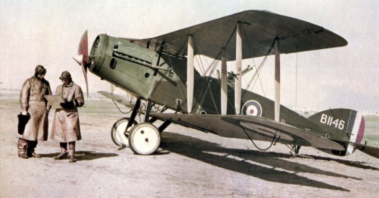 A Bristol F.2B Fighter of No. 1 Squadron, Australian Flying Corps flown by Ross Smith in Palestine, February 1918.