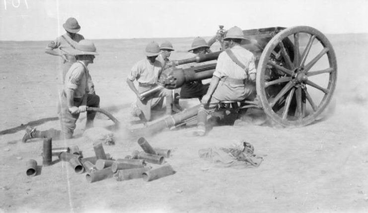 Mk1 carriage gun action in the open desert of lower Mesopotamia, March 1917.