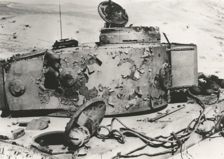 A close up view of the turret, after the fire.