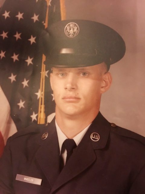 Wheeler is pictured as an Air Force recruit while attending basic training at Lackland Air Force Base in 1985. Courtesy of John Wheeler.