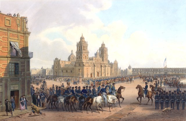 U.S. Army occupation of Mexico City in 1847. The American flag is flying over the National Palace, the seat of the Mexican government.