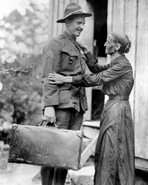 Alvin York with his mother Mary York, c. 1919. Sergeant York