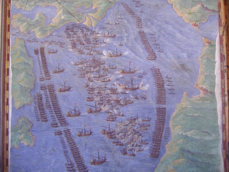 The battle of Lepanto, at the gallery of the geographical maps in the Vatican Museums. Photo: Sp!ros – CC BY-SA 3.0