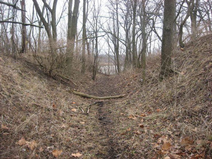 A path leading down to the riverside at the site of Fort Miamis, located off River Road along the Maumee River in Maumee, Ohio.