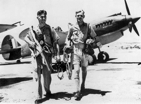 Australian pilots with a P-40 Tomahawk.