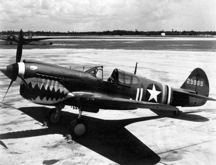 Curtiss P-40, with shark mouth paint.