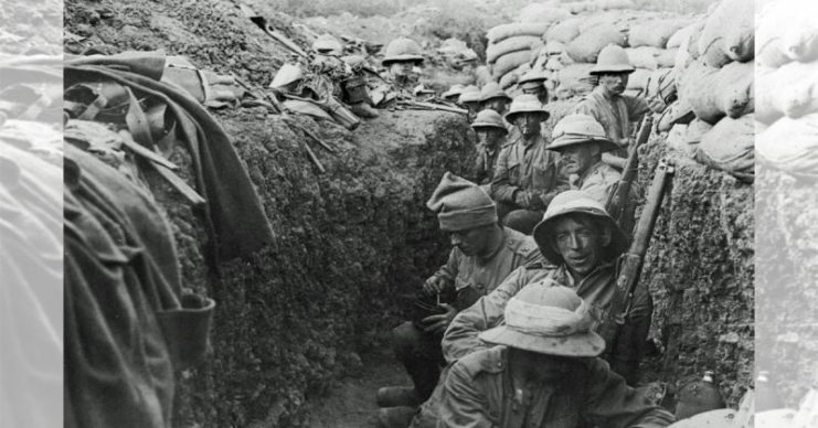 Soldiers in trenches.