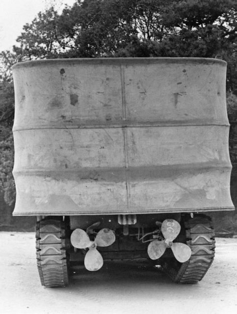 Sherman DD (Duplex Drive) with screens raised.