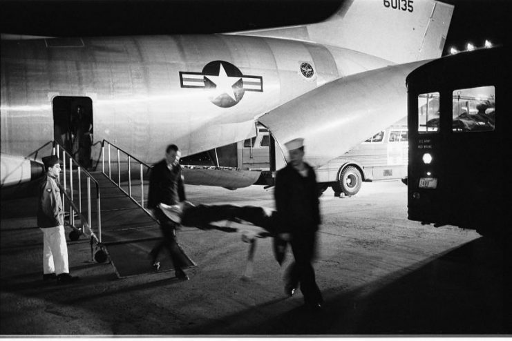 Wounded servicemen arriving from Vietnam at Andrews Air Force Base.