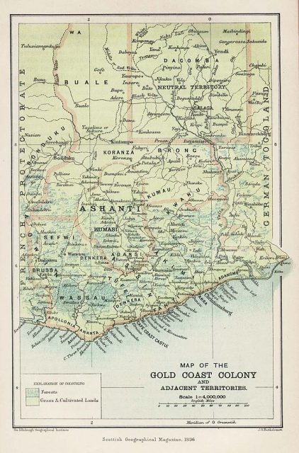 Map from 1896 of the British Gold Coast Colony showing Ashanti