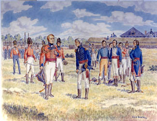 Depiction of American forces surrendering Fort Detroit.