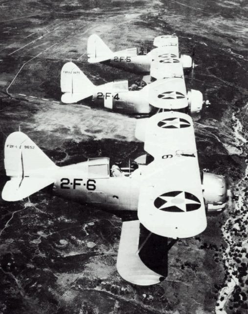 Three F2F-1s in service with fighter squadron VF-2B
