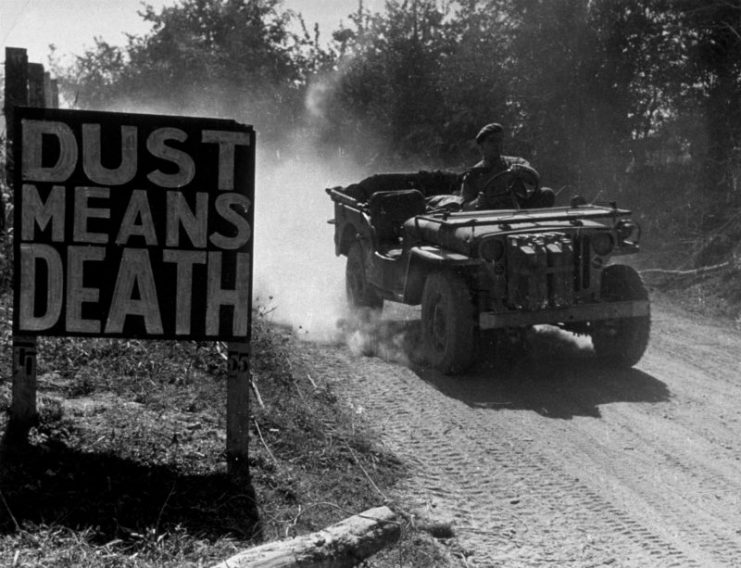 9th September 1944: A road in the British forward area in Normandy. Original Publication: Picture Post – 1797 – The Road To Victory – pub. 1944 (Photo by Leonard McCombe/Picture Post/Getty Images)