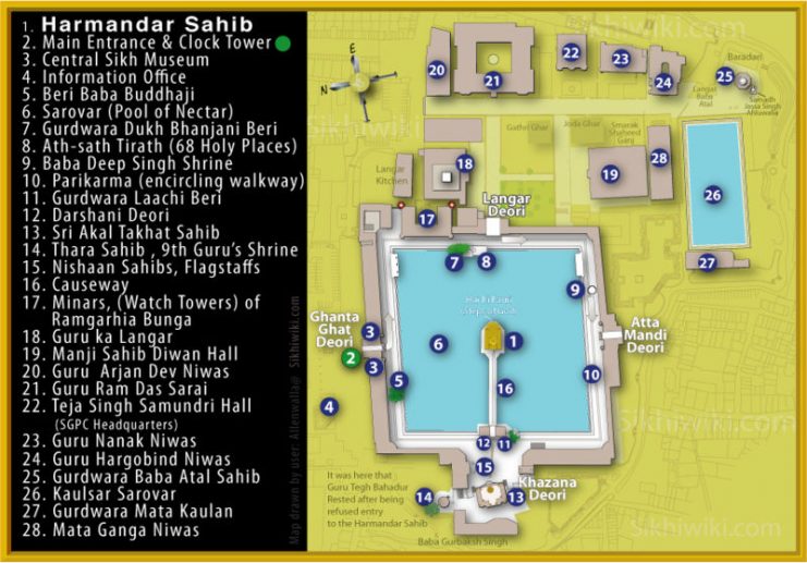 Map of the Harmandir Sahib Complex – Allenwala CC BY-SA 3.0