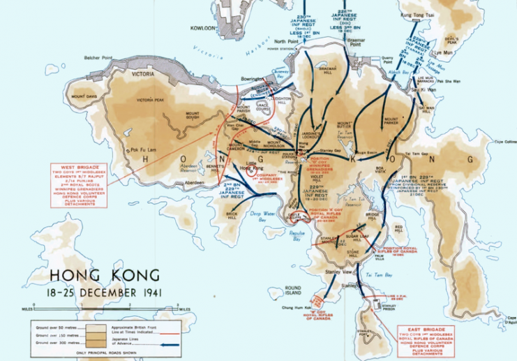 Map of the Japanese Invasion of Hong Kong in December 1941.