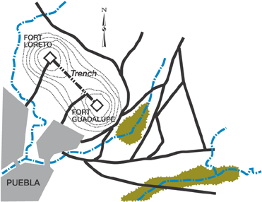 Map of the Puebla surroundings by the time of the Battle of Puebla. Photo: Mike Manning CC BY-SA 3.0