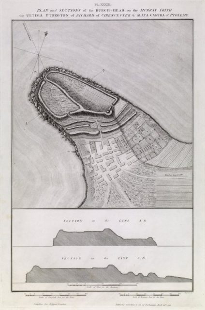 Plan drawn by William Roy of the promontory fort at Burghead, Moray, Scotland, in 1793, shortly before its destruction.