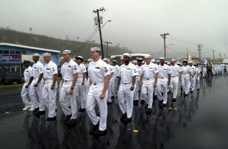 Navy personnel march proudly during Guam’s Liberation Day Parade.