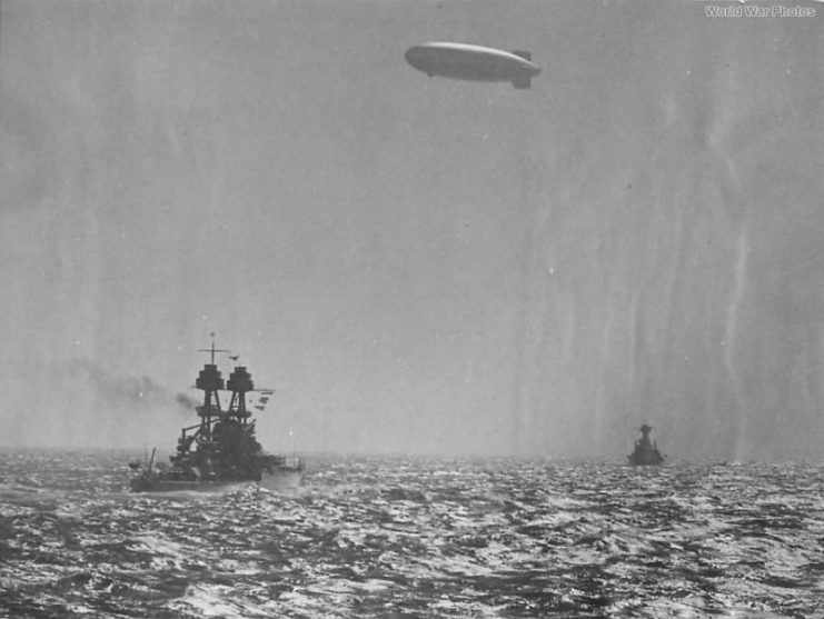 Airship USS Macon over Battleships USS California and USS Nevada 1933