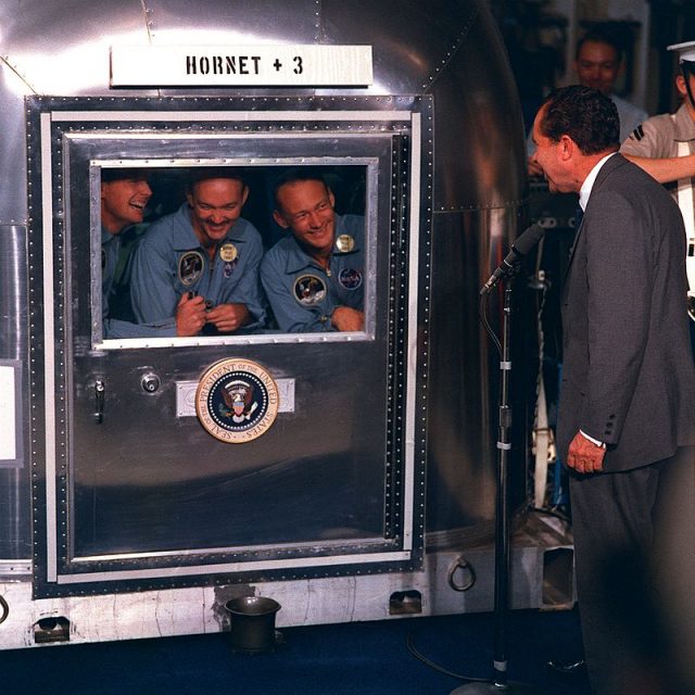 Apollo 11 Crew in Quarantine on the USS Hornet.