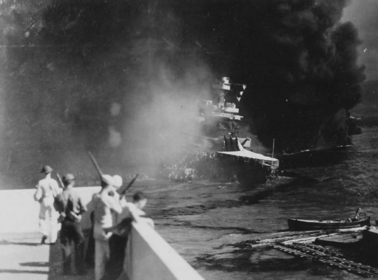 Battleship USS California sinking Pearl Harbor attack 7 December 1941