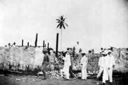 Gen. Jacob Smith and his staff inspect the ruins of Balangiga in October 1901, a few weeks after the US retaliation by Capt. Bookmiller and his troops.