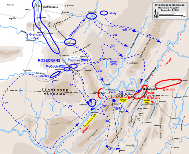 Initial movements in the Chickamauga Campaign, August 15 – September 8, 1863.Photo Hal Jespersen CC BY 3.0