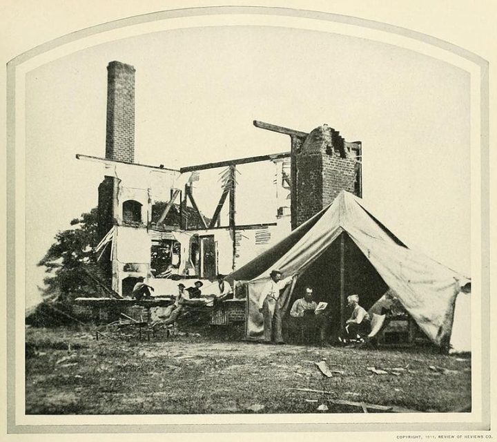 The ruins of the Henry House after the First Battle of Bull Run on July 21, 1861