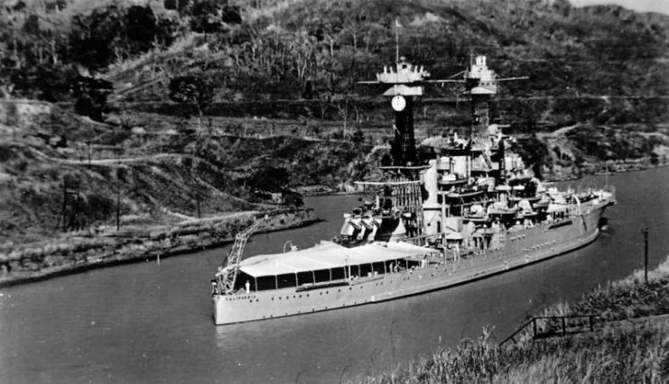 Stern View of Battleship USS California BB-44 in Panama Canal 1936