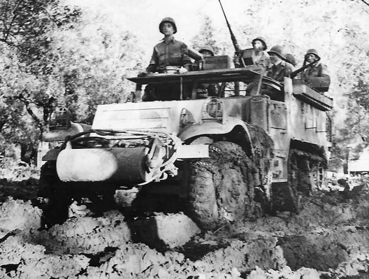 US 5th Army Troops in M3 Half Track in Venfron Italy 1944