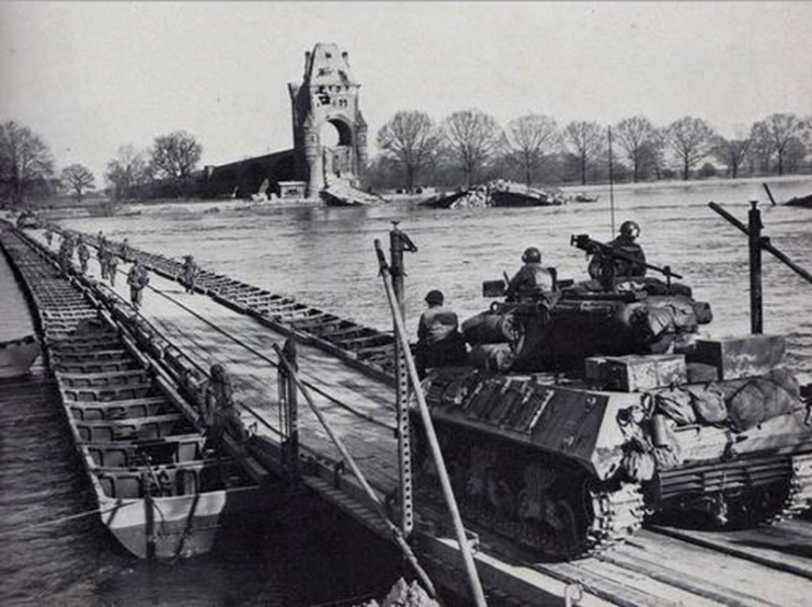 US Army crossing the Rhine River, 1945.