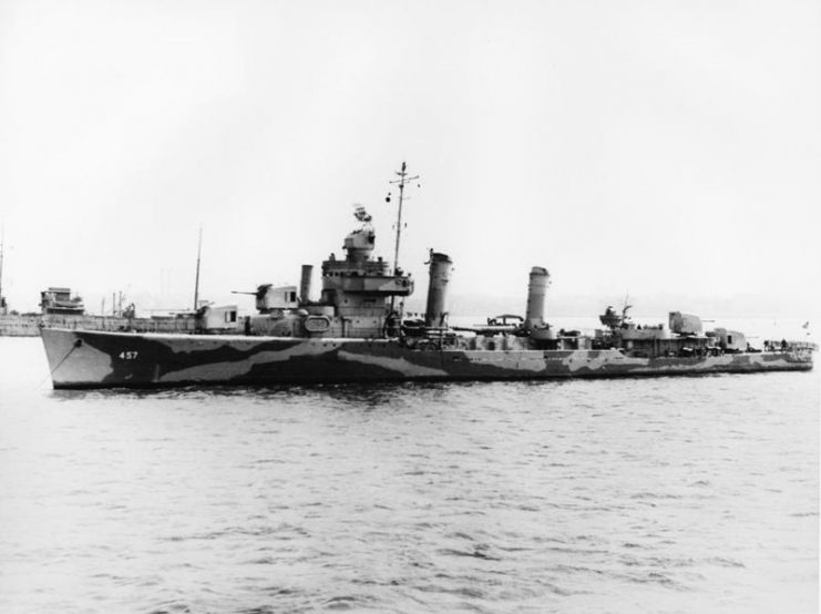 USS Emmons (DD-457) at anchor c1942.