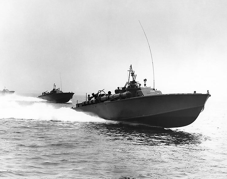 A PT-105 boat underway.