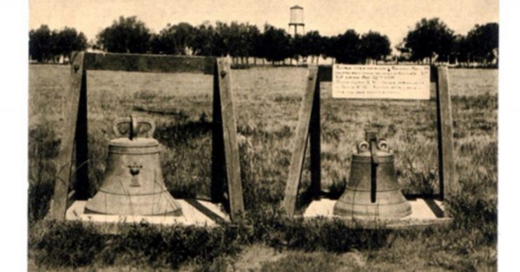 Two Balangiga bells exhibited at Fort D.A. Russel, now F. E. Warren Air Force Base.