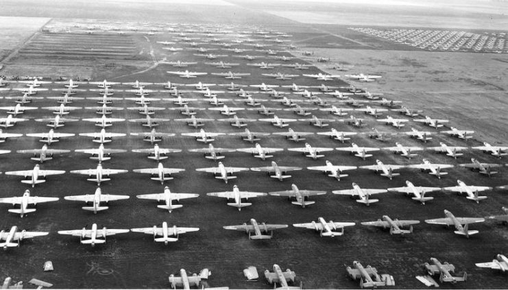 WAA Surplus with stored B-25’s, B-26’s and B-17’s etc. Photo: Bill Larkins / CC-BY-SA 2.0