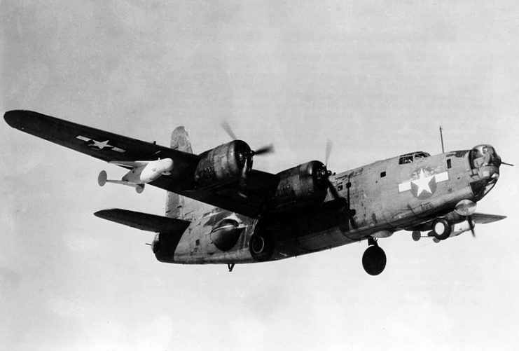 A PB4Y-2B carrying ASM-N-2 Bat glide bombs.