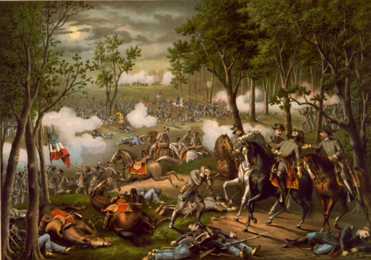 Battle of Chancellorsville, depicting the wounding of Confederate Lt. Gen. Stonewall Jackson on May 2, 1863)