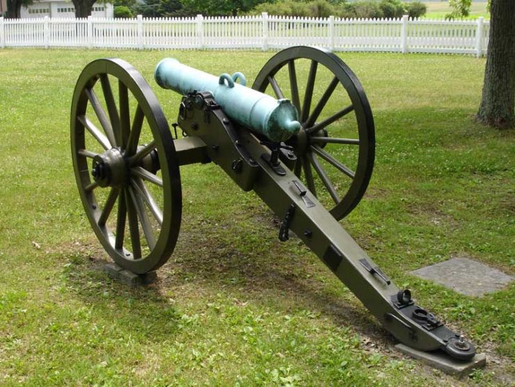 24-pounder Howitzer of Austrian manufacture imported by the Confederacy. Its tube was shorter and lighter than Federal 24-pounder Howitzers.
