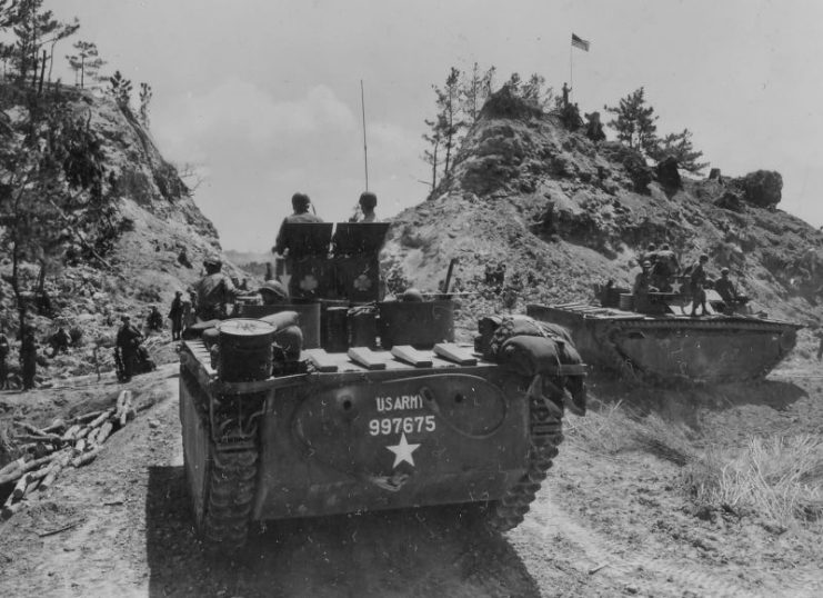 LVT Buffalo 96th infantry division Chatan Okinawa 1945