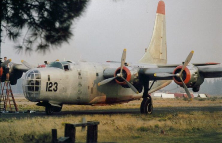 P4Y-2 Tanker, of Hawkins & Powers in service supporting the CDF, at Chester Air Attack Base in the late 1990s – crashed 18 July 2002.