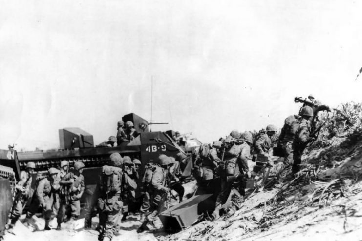 Troops Leaving Landing Craft during Invasion of Okinawa