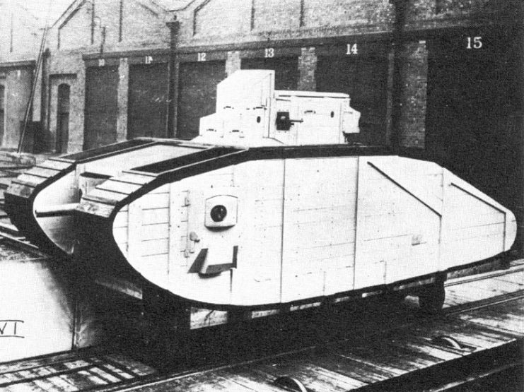 Wooden mockup of the proposed Mark VI tank.1917
