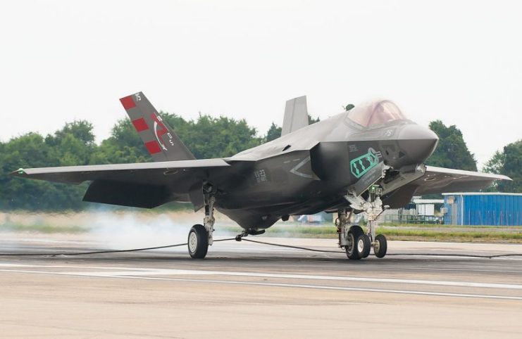 F-35C Lightning II conducts land-based MK-7 arrestment testing aboard NAS Patuxent River.