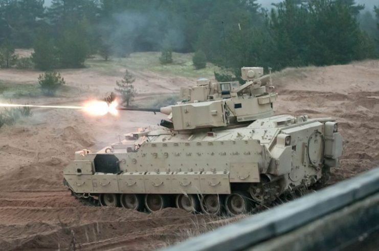An M2A3 Bradley Fighting vehicle in action