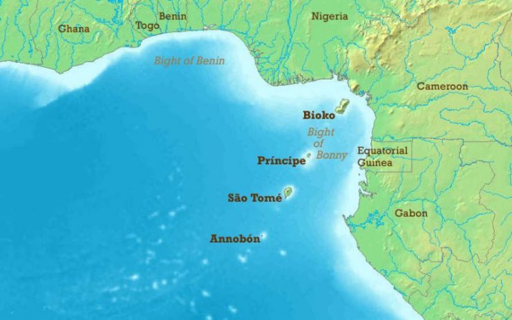 Gulf of Guinea. Fernando Po, now called Bioko, is the island nearest the mainland.Photo: Amcaja CC BY-SA 3.0
