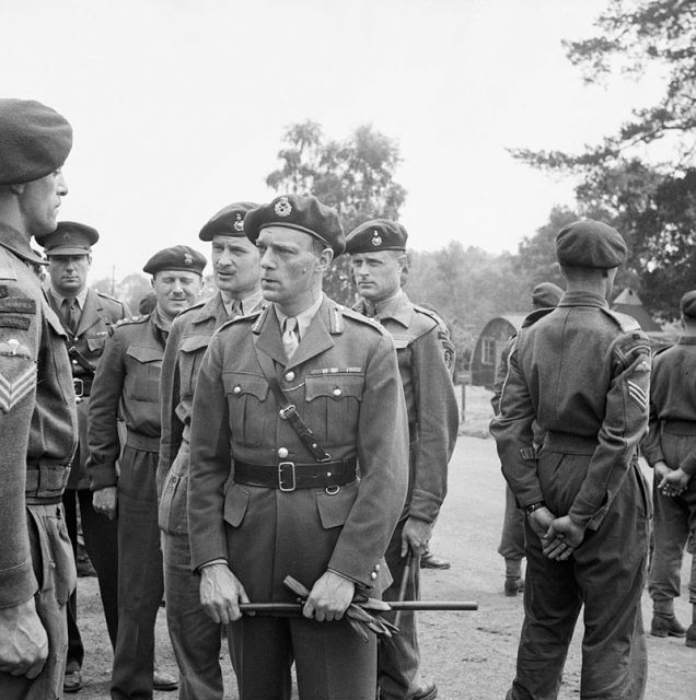 Major-General Sir Robert Laycock, inspecting Royal Marines Commandos shortly before the Normandy landings.