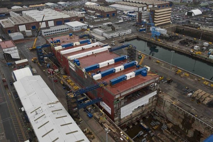 Prince of Wales under construction at Rosyth Dockyard in December 2014